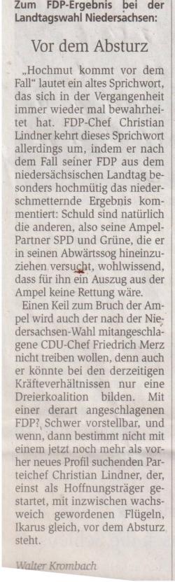 FDP-Niedergang in Niedersachen (gedruckt) FDP-Niedergang in Niedersachen (gedruckt)