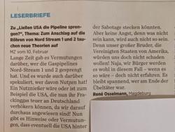 Ließen USA die Pipeline sprengen? (gedruckt) Ließen USA die Pipeline sprengen? (gedruckt)