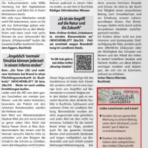 Konsequente Maßnahmen gegen wiederholten Bienenstock-Vandalismus in Stade und Umgebung erforderlich! (gedruckt)
