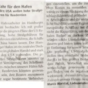 Hamburger Abendblatt: MSCs Strategiewechsel und US-Strafzölle – Düstere Zeiten für den Hamburger Hafen? (gedruckt)