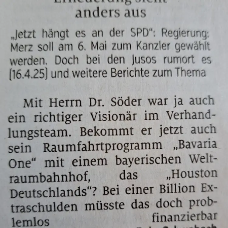 Hebt der Freistaat nun ab? Mit dem Bayernchef zum Mond und noch viel weiter. (gedruckt)