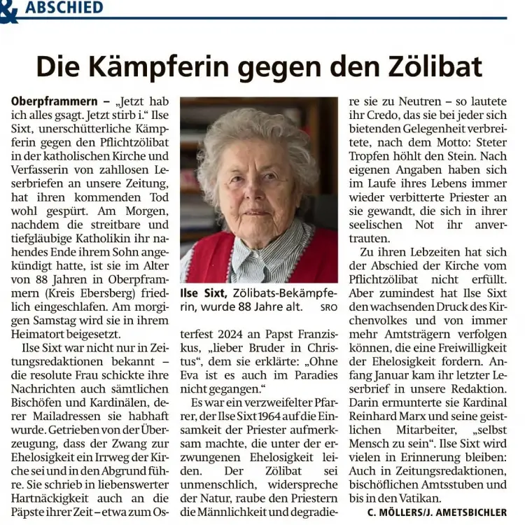Nachruf Ilse Sixt