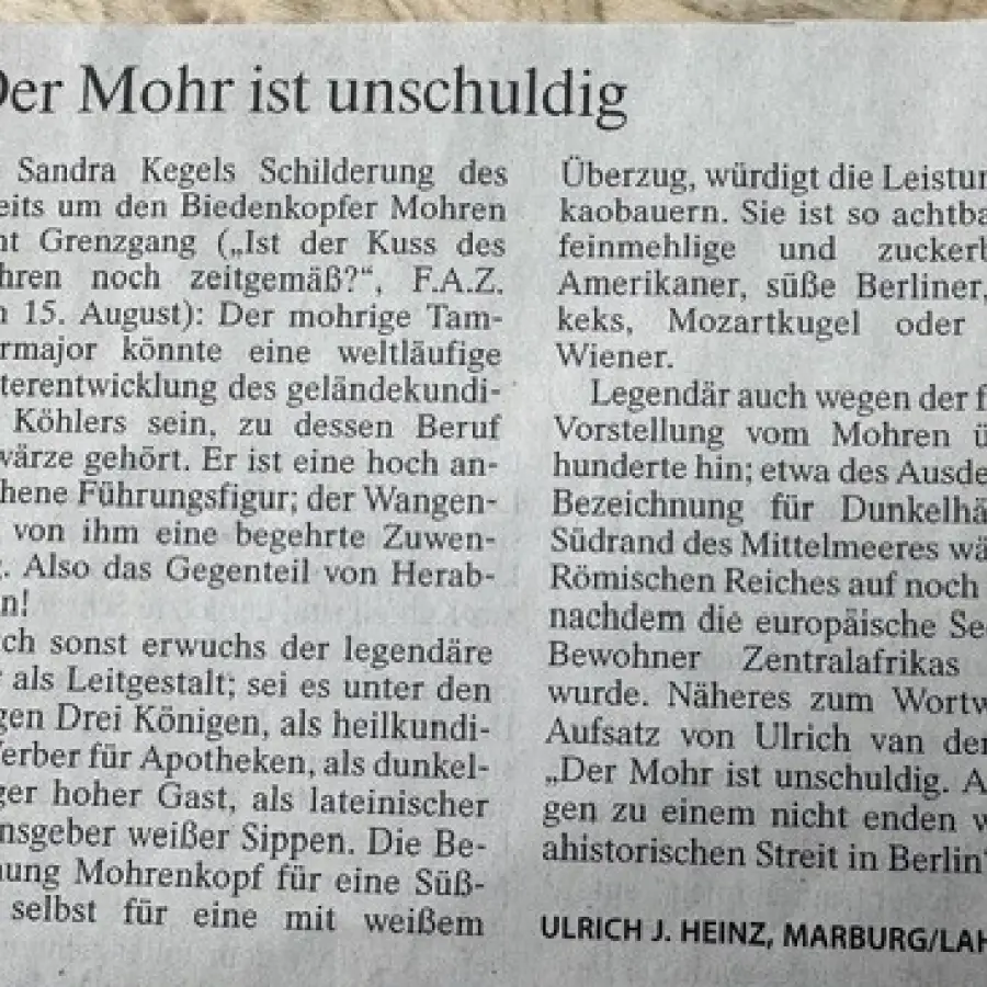 FAZ: Ist der Kuß des Mohren noch zeitgemäß? (gedruckt)
