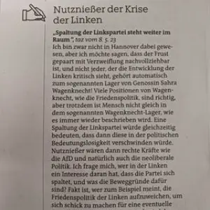 Spaltung der Linken steht weiter im Raum (gedruckt) Ⓚ